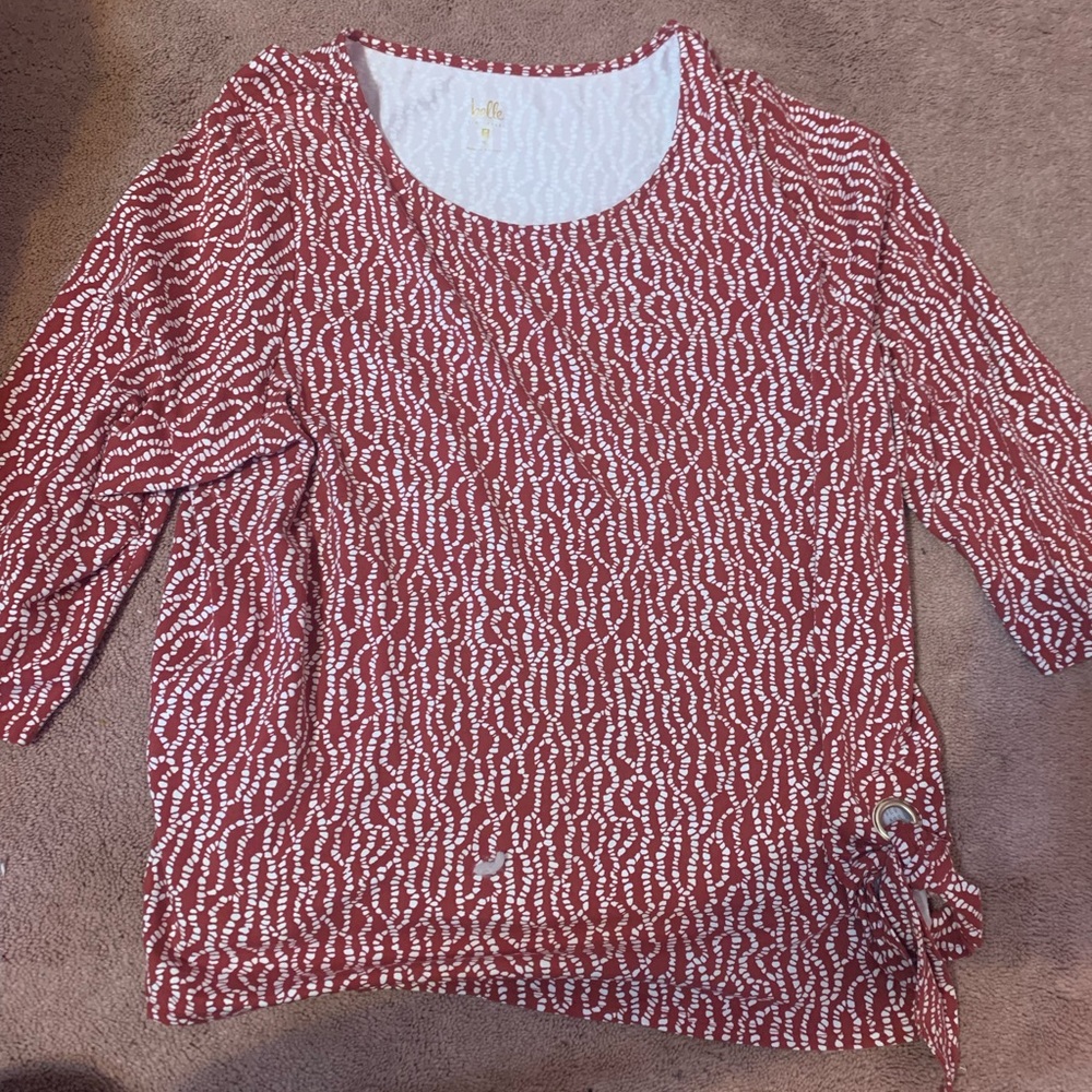 Belle 3/4 length sleeve red and white blouse size XL